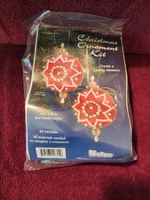 Sulyn Vintage Christmas Tree Sequin Beaded Ornament Kit. Red w White Trim