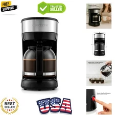 12-Cup Drip Coffee Maker with Borosilicate Glass Carafe, One-Touch Operation ...