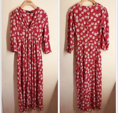Zara Red Floral Daisy Print Midi Dress Red White size S | eBay
