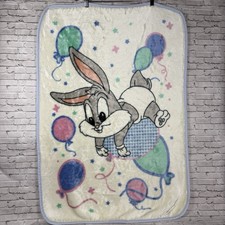Vtg 2000s Y2K Baby Looney Tunes Baby Blanket Crib Plush Bugs Bunny Balloon