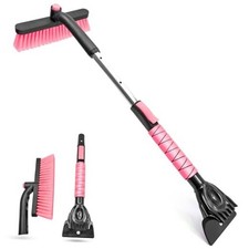  Snow Brush and Ice Scraper for Car Windshield, Extendable Snow 33 Inch Pink