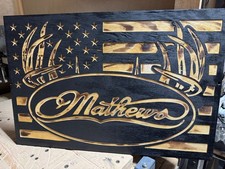 24" X 16" CNC Machined Rustic Wooden Mathews Archery American Flag!!! 24" X 16" CNC Machined Rustic Wooden Mathews Archery American Flag!!! - Image 1