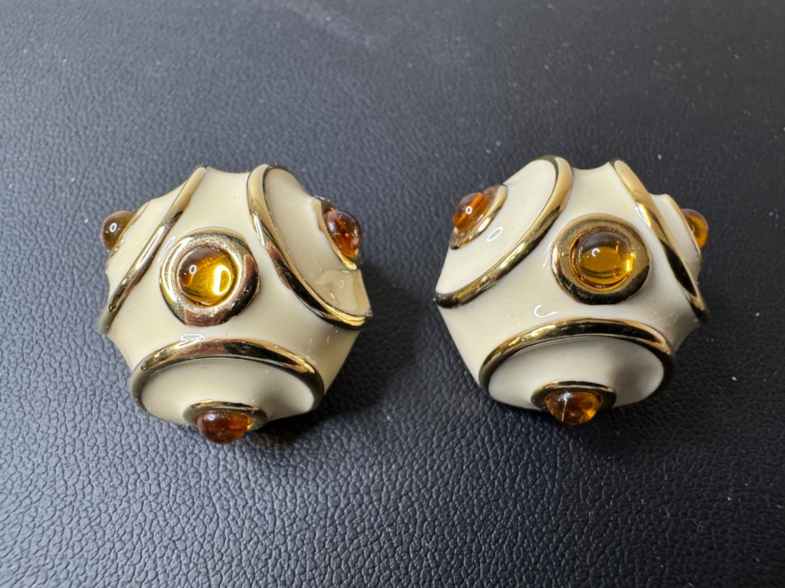 VTG KENNETH JAY LANE CLIP EARRINGS GOLD WITH ENAM… - image 1