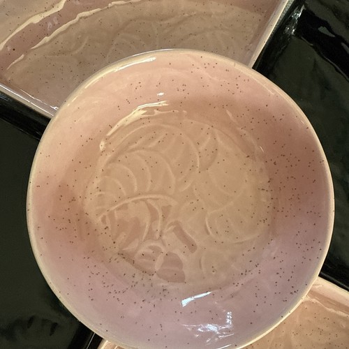 California Pottery Pink & Black Leaf Snacks Relish Dip Trays #114 USA - Picture 2 of 10