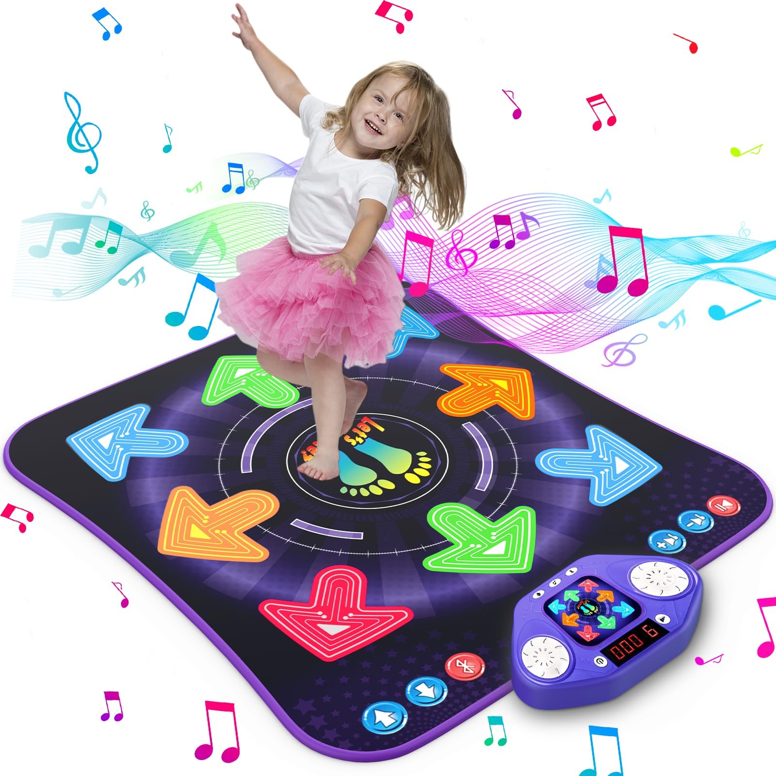 Dance Mat Toys for 3-12 Year Old Kids, Light Up 8 Buttons Dance Mats with Blu...