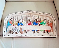 Vintage The Last Supper Wall Art 3D Plaque Raised Relief Clay  15" X 6"