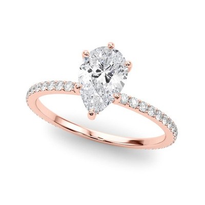 Hidden Halo Pear Shape Engagement Ring Lab Grown Diamond VS F 1.05-2.60 Ct Gold