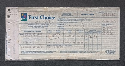 FIRST CHOICE 1995 PASSENGER TICKET AND BAGGAGE CHECK