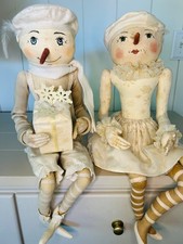 Joe Spencer Gathered Traditions Snowman Couple Folk Dolls JACQUES "BRIGITTE"