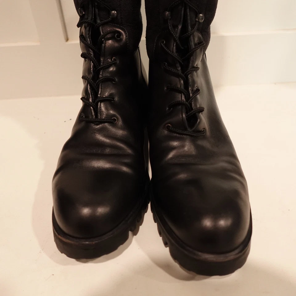 Salvatore Ferragamo Sport 10B Boot Black Leather Fleece Insulated Combat DU24670 - Image 2 of 4