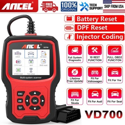 Ancel VD700-US VD500-US All System Car Diagnostic ABS SRS DPF Oil OBD2 Scanner