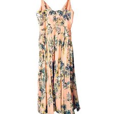 Lulus Womens Floral Print Faux Wrap Pleated Fit & Flare Dress Peach Size XS