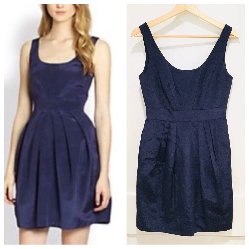 Shoshanna Isabella Jacquard Navy Dress Fit Flare 2 Sleeveless Scoopneck  Cotton