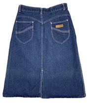 Vintage 80s Gitano Denim Skirt High Waist Slit Blue Jean Stretchy Size 9