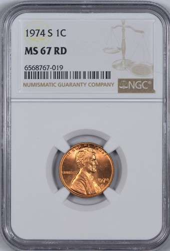 1974 S Lincoln Cent NGC MS67 Red - Condition Rarity - Pop 12 with 1 Finer at NGC