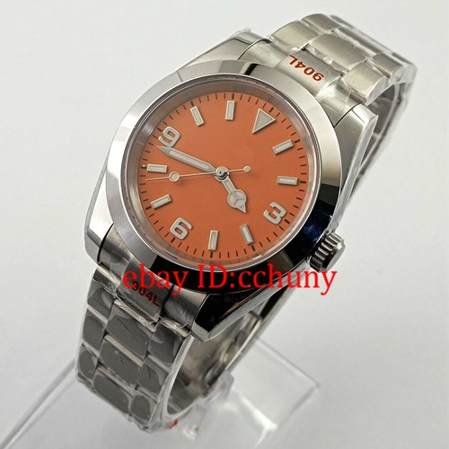 Montre Automatique Homme Homme 36mm Cadran Orange Stérile Verre Saphir Lumineux NH35 - Photo 1/7