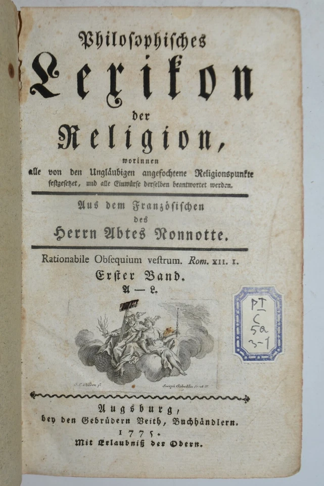 LESSICO FILOSOFICO RELIGIOSO - ediz. 1775 - Nonnotte - 2 volumi - in tedesco - Immagine 2 di 4
