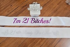 21st Birthday Crown  Sash Butterfly 'I'm 21 Bitches'  'Ready for Fun'