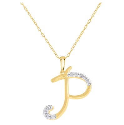 0.30 CT Lab Created Diamond P Initial Pendant 18'' Chain 14K Yellow Gold Plated