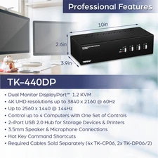 TRENDnet TK-440DP 4-Port Dual Monitor Display Port KVM Switch ( RENEWED)