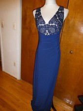 Ralph Lauren women blue evening gathered maxi dress New