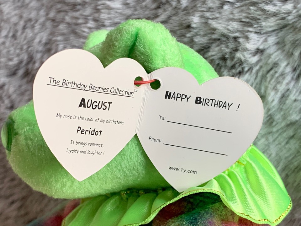 TY August Birthday Bear Beanie Babies Bear Retired 10/29/02 Plush