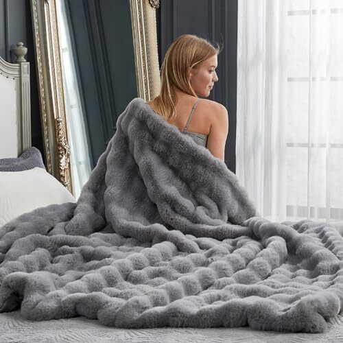 Cozy Bliss Faux Fur Throw Blanket for Couch, Fuzzy Soft Throw(50