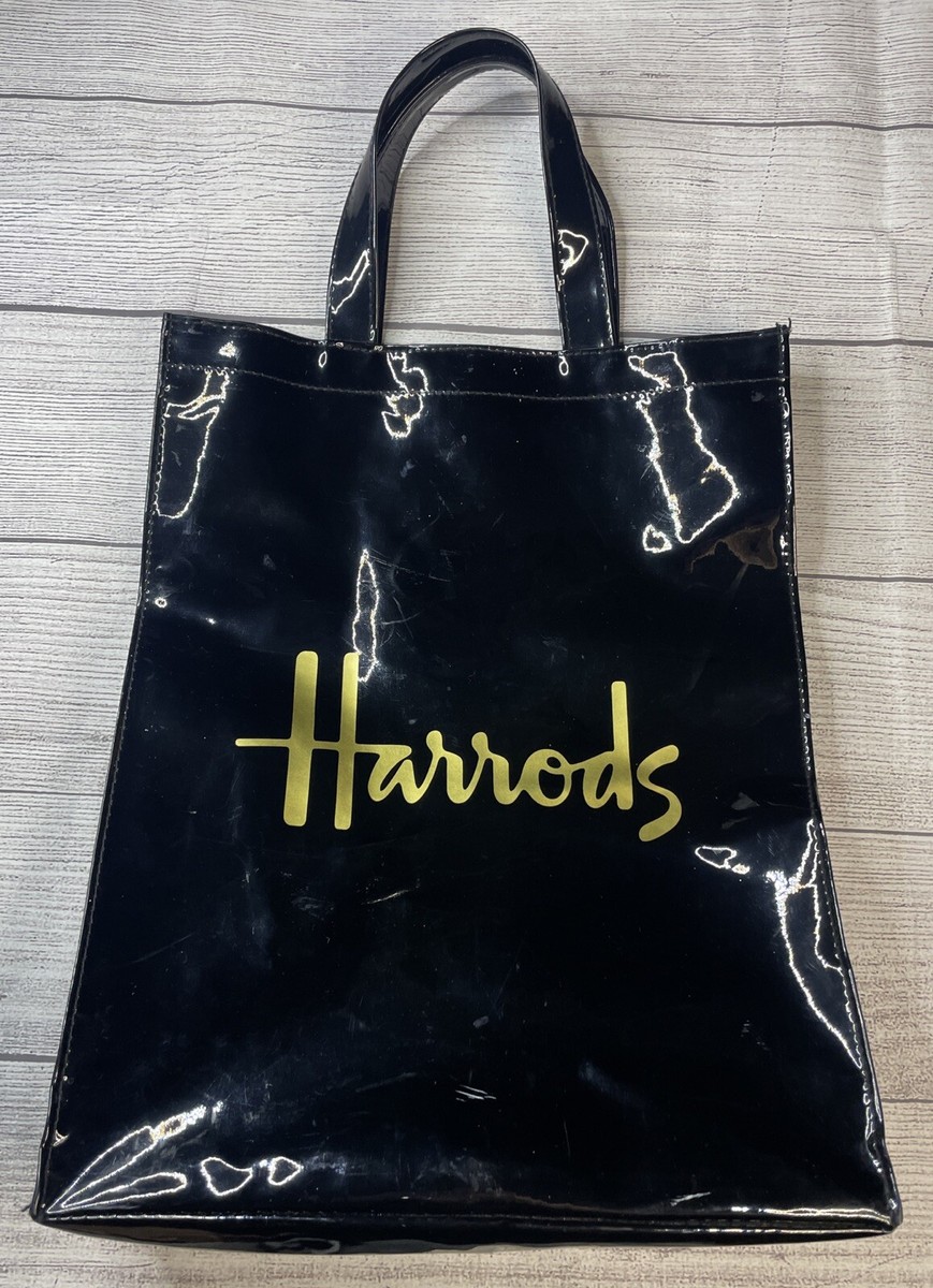 Vintage Harrods Tote Bag KnightsBridge Black Gold Patent