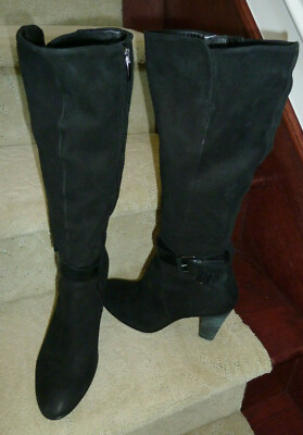 NEW Ecco Knee Boot Tall Black Suede with leather trim Zip Up Womens Size Euro 38