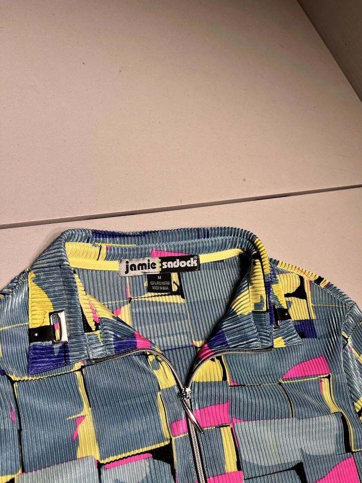 Blusa Camisa Jamie Sadock Top Para Mujer Mediana Verde Amarillo Abstracto Arrugada Poliéster Foto 4 de 4