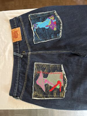 RMC RED MONKEY COMPANY EMBROIDERED BIG SIZE 42 MENS BAGGY WIDE LEG JEAN SHORTS