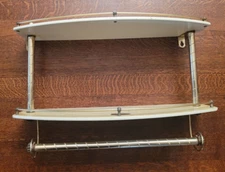 MCM VTG BeautyWare White 2 Tier Wall Shelf Towel Bar Vanity Powder Room