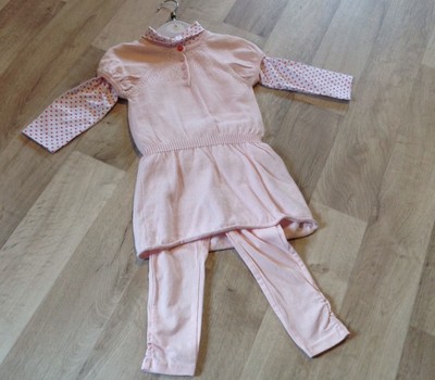 Vertbaudet 3tlg. SET Shirt Kleid & Leggings Gr. 86/ 2 ans (18mth-2 Jahre) Neu