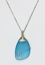 Handmade Sterling Silver Wire Wrapped Seaglass Necklace, Sterling Silver Chain