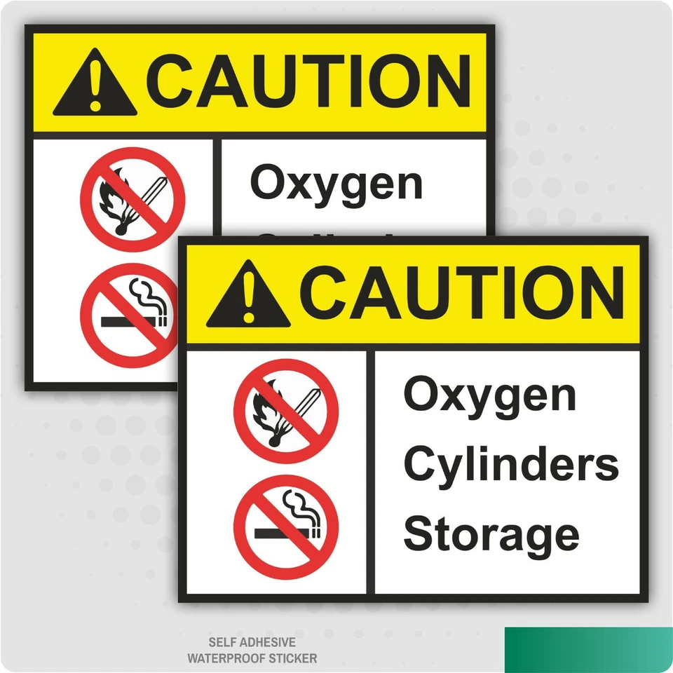STICKERSHOP103 2 x Caution Oxygen Cylinders Storage Warning Self Adhesive Stickers