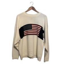 Vintage American Flag Sweater XL Unisex 100% Acrylic Knit USA-Made Ivory Y2K