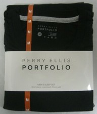 NEW Perry Ellis Portfolio Men's Sleep Set -Medium Black/ Plaid Retail 60 1063