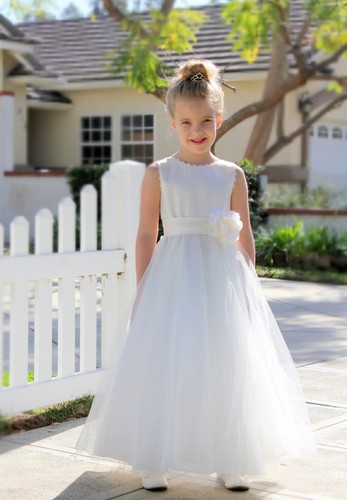 V-Back Lace Edge Ivory Flower Girl Dress Communion Dress Toddler Baptism Dresses - Picture 2 of 68