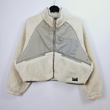 Urban Outfitters - Bdg Boxy Woven Zip-up Fleece Jacket - Cream - Large
