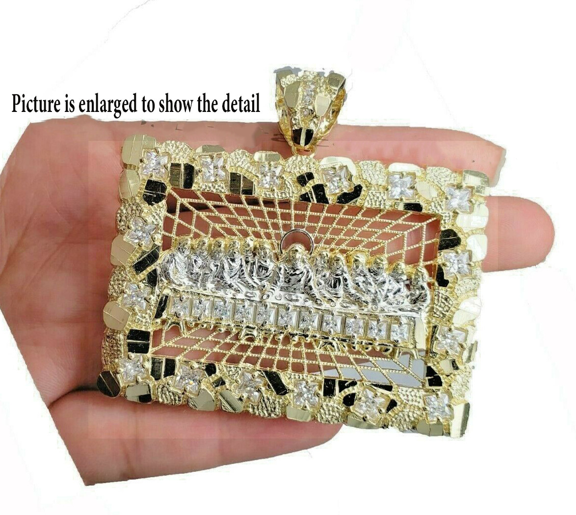 10k Gold Nugget Last Supper Gold Pendant Men Real 10kt Yellow Gold