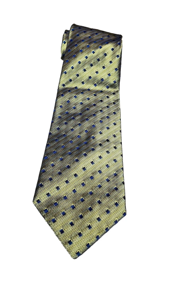 Corbata Louis Azzaro Hecha en Francia Azul Dorado Geométrica Hecha a Mano Diseñador Corbata Foto 2 de 4