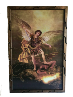 San Miguel Arcangel  Imagen Cuadro Rustico 36 x24   De Madera