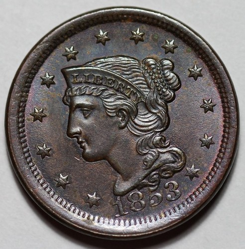 1853 Braided Hair Liberty Head Large Cent - US 1c Copper Coin - Picture 5 of 11