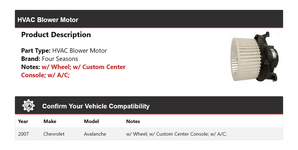 Motor soplador de climatización para Chevrolet Avalanche 2007 4 estaciones Foto 2 de 4
