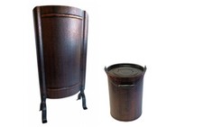 Ofenschirm / Hitzeschild + Ascheeimer / Kohleeimer 14l kupfer gehämmert