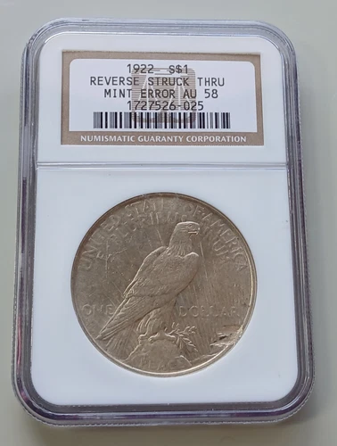 Awesome 1922 Struck Thru Peace Dollar NGC AU-58