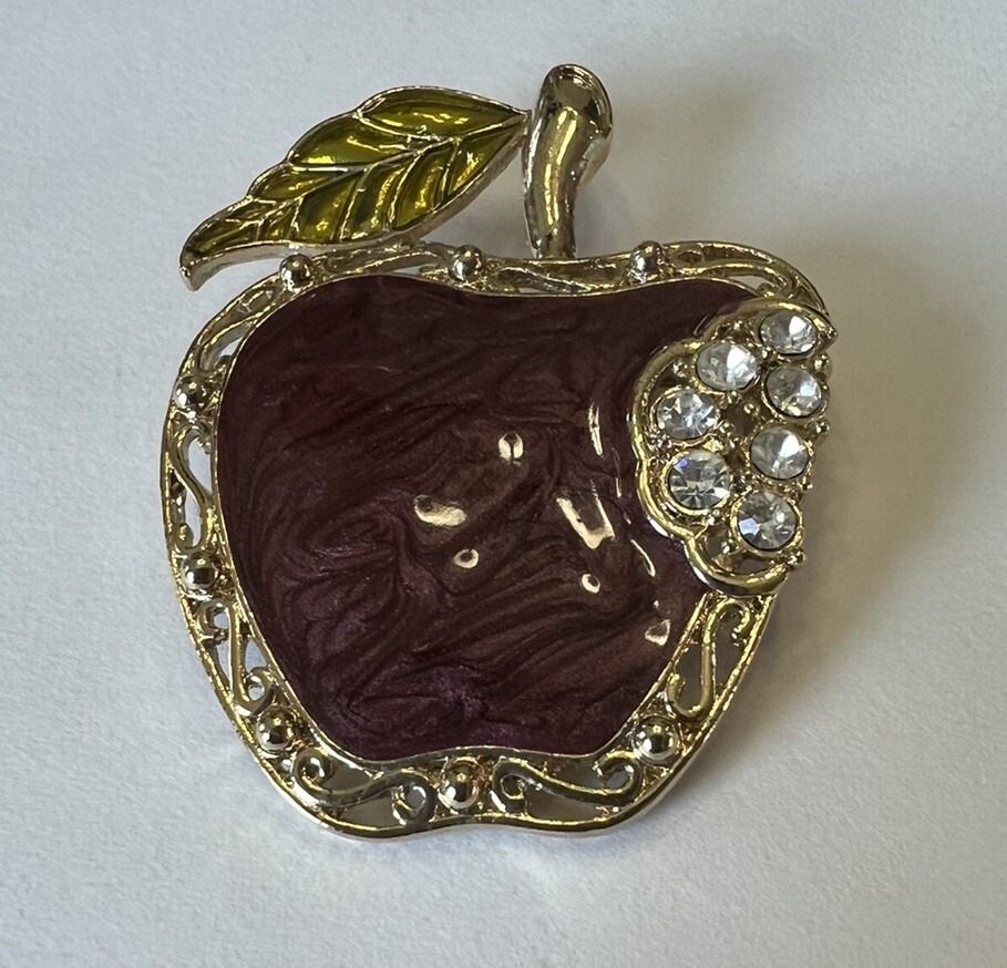 アクセサリー Apples Vintage Apple Rhinestone Bite Purple Enamel Swirl Sparkly
