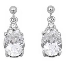 Dangling Oval Cubic Zirconia .925 Sterling Silver Earrings
