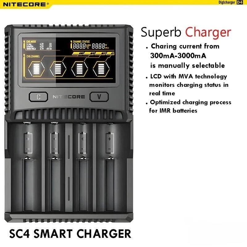 Nitecore SC4 Superb Battery Charger Lithium NiMH-Cd INR 18670 26650 AA AAA - Image 2 of 4