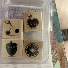 STAMPIN' UP TART TANGY 4 Wood Rubber Stamps Set NEW